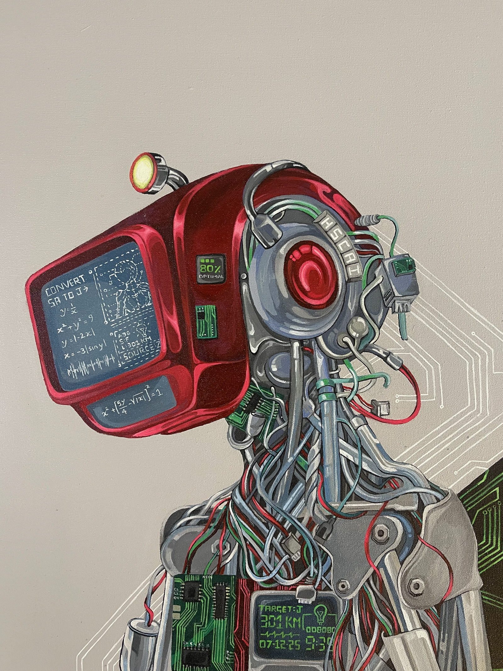 Detail of Untitled, showing the red monitor head and its lens.
