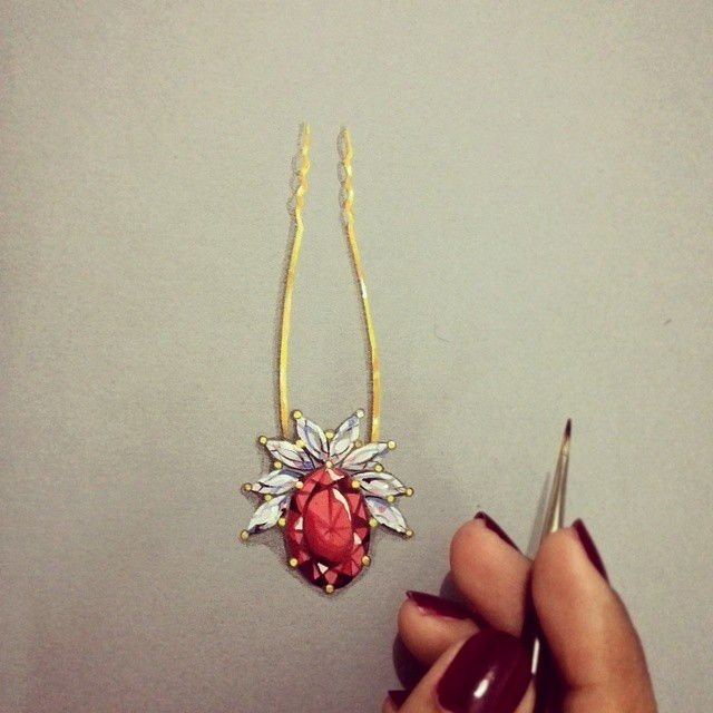 Jewellery design study in pencil and pen on paper, drawing 05.