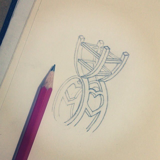 Jewellery design study in pencil and pen on paper, drawing 15.