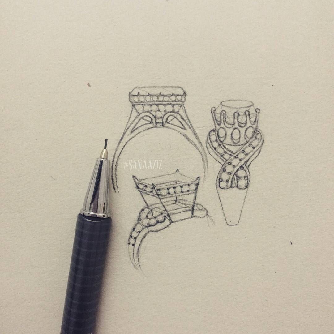 Jewellery design study in pencil and pen on paper, drawing 27.