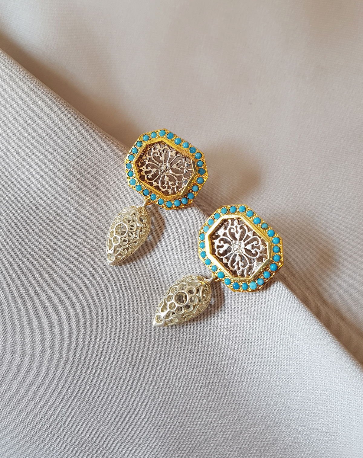Jaali Filigree Earrings with Turquoise, from the Filigree collection.